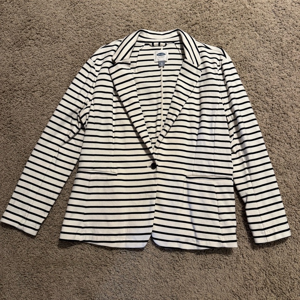 EUC Old Navy striped knit blazer, sz XL cream/navy